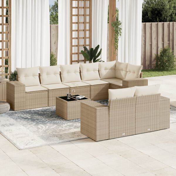 vidaXL Salon de jardin avec coussins 9 pcs beige r&eacute;sine tress&eacute;e