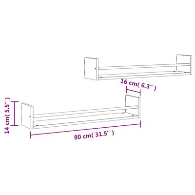 vidaXL Étagères murales avec barres 2 pcs chêne sonoma 80x16x14 cm