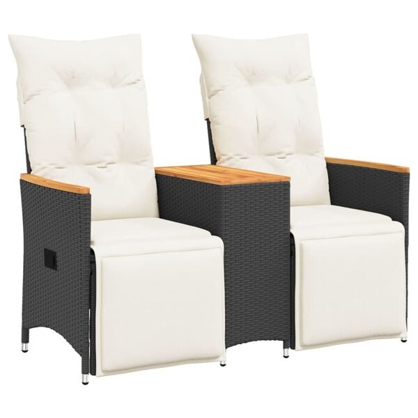 vidaXL Canap&eacute; de jardin inclinable 2 places avec table noir poly rotin