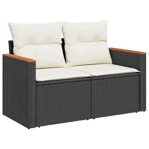 vidaXL Salon de jardin avec coussins 7 pcs noir résine tressée acacia