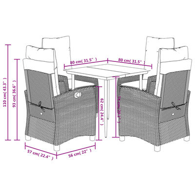 vidaXL Ensemble à manger de jardin 5 pcs coussins gris résine tressée