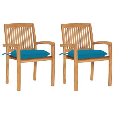 vidaXL Chaises de jardin lot de 2 et coussins bleu clair Bois de teck