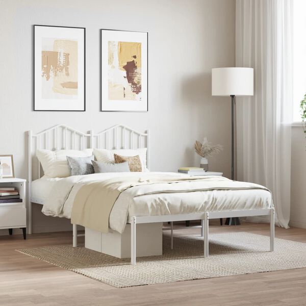 vidaXL Cadre de lit m&eacute;tal sans matelas et t&ecirc;te de lit blanc 120x190 cm