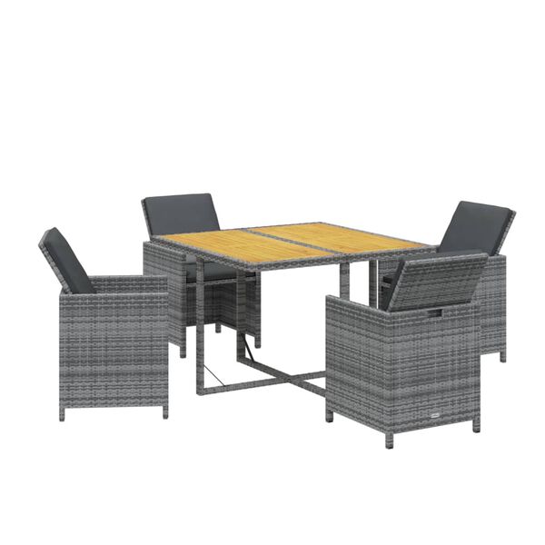 vidaXL Ensemble &agrave; manger de jardin coussins 5pcs R&eacute;sine tress&eacute;e Gris