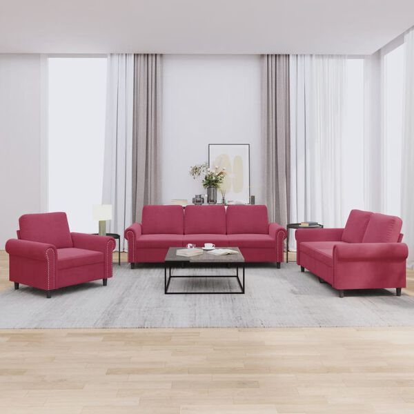 vidaXL Ensemble de canap&eacute;s 3 pcs avec coussins Rouge bordeaux Velours