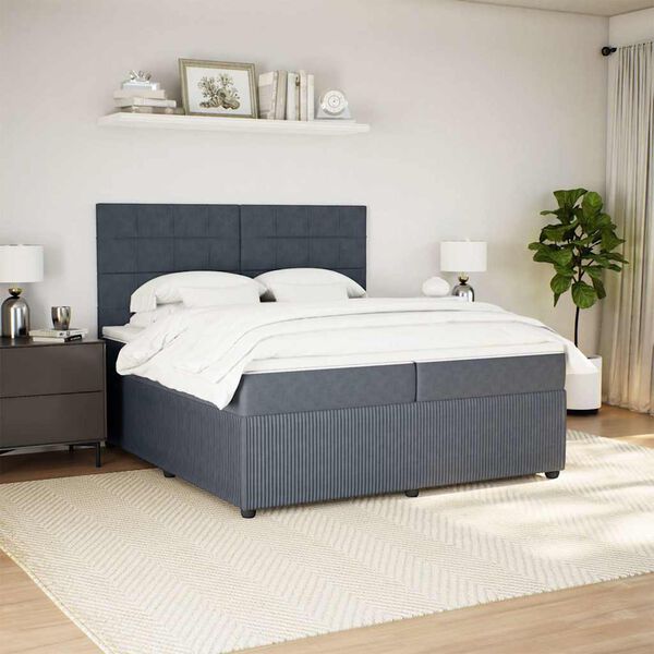 vidaXL Sommier &agrave; lattes de lit et matelas Gris fonc&eacute; 200x200cm Velours