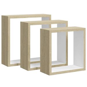 vidaXL &Eacute;tag&egrave;res murales sous forme de cube 3 pcs Blanc et ch&ecirc;ne sonoma