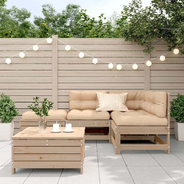 vidaXL Salon de jardin 5 pcs avec coussins Bois de pin massif