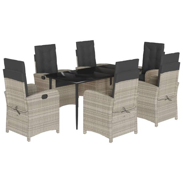 vidaXL Ensemble &agrave; manger de jardin et coussins 7 pcs gris clair rotin