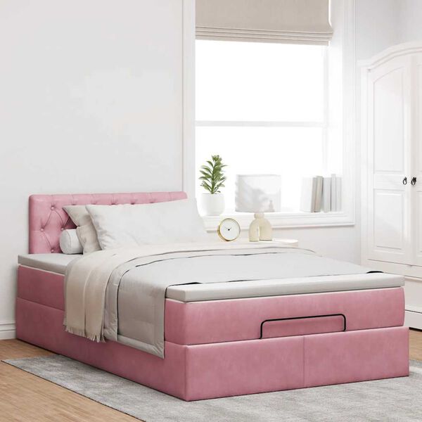 vidaXL Lit ottoman avec matelas et LED rose 120x190 cm velours
