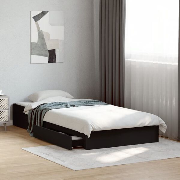 vidaXL Cadre de lit avec tiroirs sans matelas noir 100x200 cm