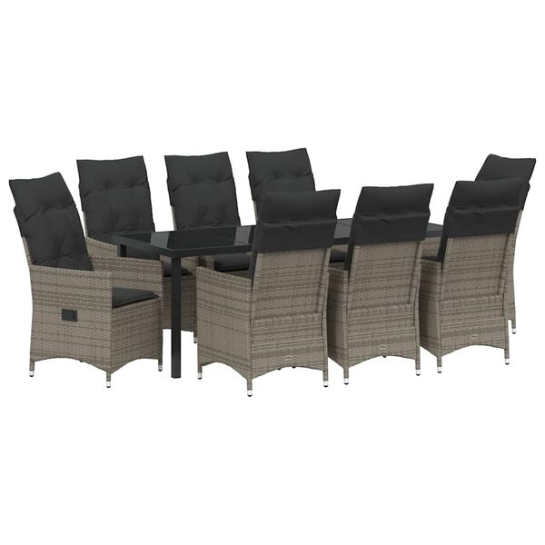 vidaXL Ensemble de salle &agrave; manger pour jardin 9 pcs Gris polyrotin