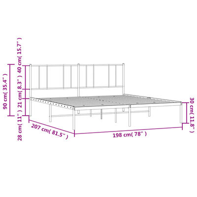 vidaXL Cadre de lit métal sans matelas et tête de lit blanc 193x203 cm