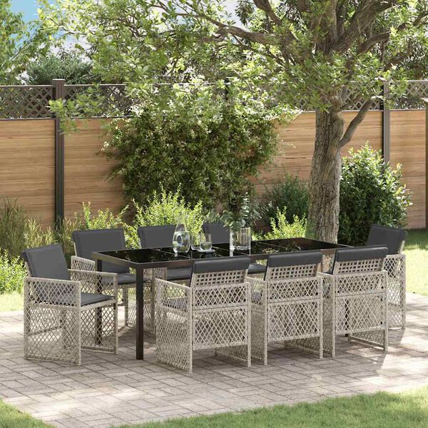 vidaXL Ensemble de salle &agrave; manger pour jardin 9 pcs Gris clair
