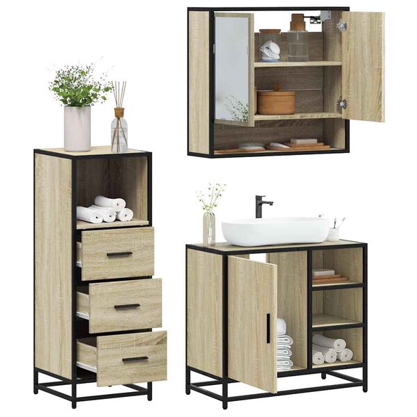 vidaXL Ensemble de meubles de salle de bain 3 pcs ch&ecirc;ne sonoma
