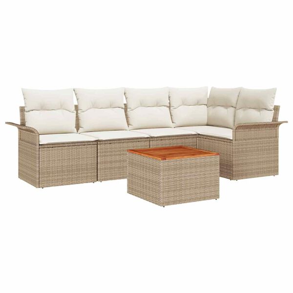 vidaXL Ensemble de canap&eacute; de jardin avec coussin 6 pcs Beige polyrotin