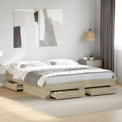 vidaXL Cadre de lit avec tiroirs chêne sonoma 200x200 cm