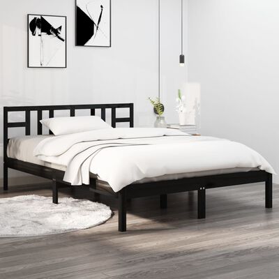 vidaXL Cadre de lit Noir Bois massif 140x190 cm