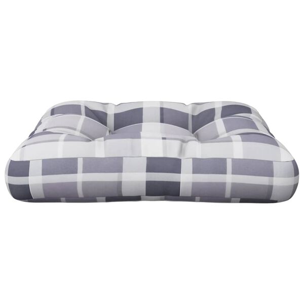 vidaXL Coussin de palette motif &agrave; carreaux gris tissu