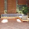 vidaXL Salon de jardin 9 pcs avec coussins gris bois de pin massif