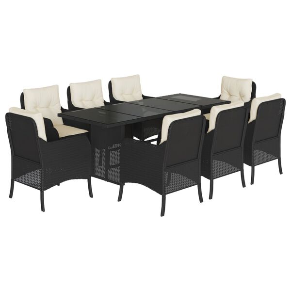 vidaXL Ensemble &agrave; manger de jardin 9pcs coussins noir r&eacute;sine tress&eacute;e