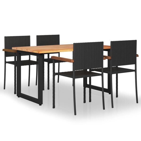 vidaXL Ensemble &agrave; manger de jardin 5 pcs R&eacute;sine tress&eacute;e Noir