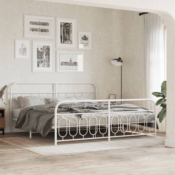 vidaXL Cadre de lit m&eacute;tal sans matelas et pied de lit blanc 200x200 cm
