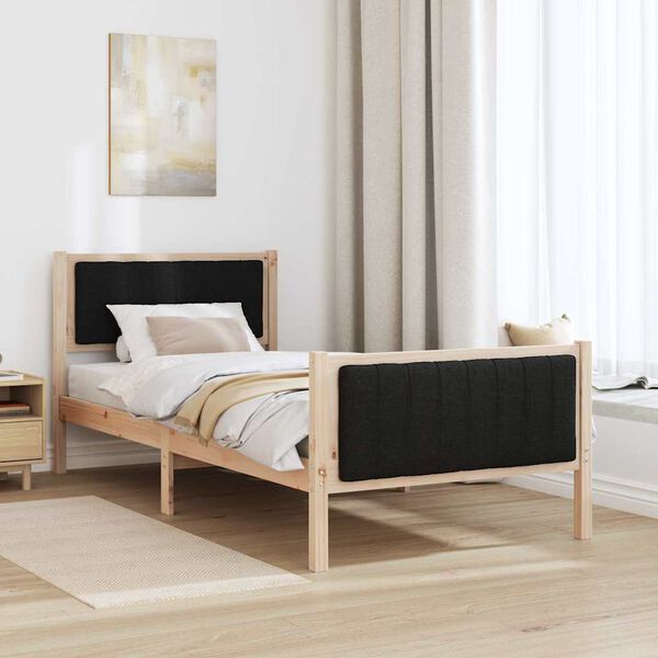 vidaXL Cadre de lit Marron et noir 90 x 200 cm Bois massif en pin