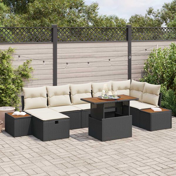 vidaXL Ensemble de canap&eacute; de jardin avec coussin 8 pcs Noir Poly rotin