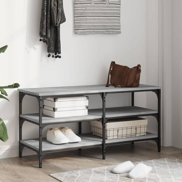 vidaXL Banc &agrave; chaussures sonoma gris 100x38,5x49 cm bois d'ing&eacute;nierie