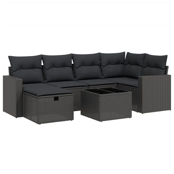 vidaXL Salon de jardin 7 pcs avec coussins noir r&eacute;sine tress&eacute;e