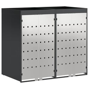 vidaXL Rangement de poubelle &agrave; roulettes pour 3 poubelles Acier