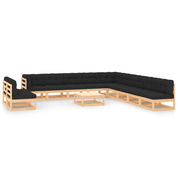 vidaXL Salon de jardin 12 pcs avec coussins anthracite Pin massif