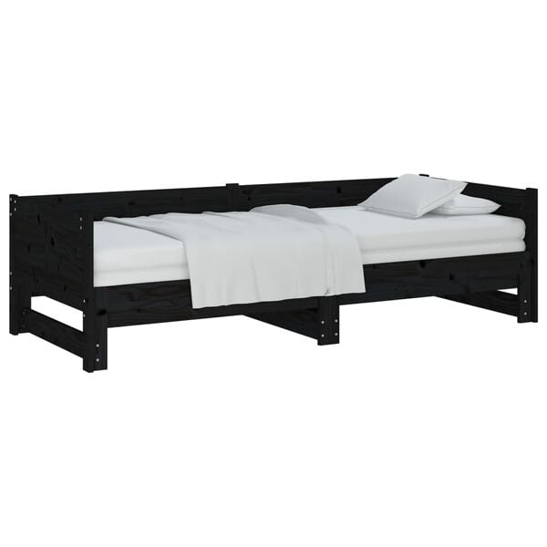 vidaXL Lit coulissant sans matelas noir 2x(90x200) cm