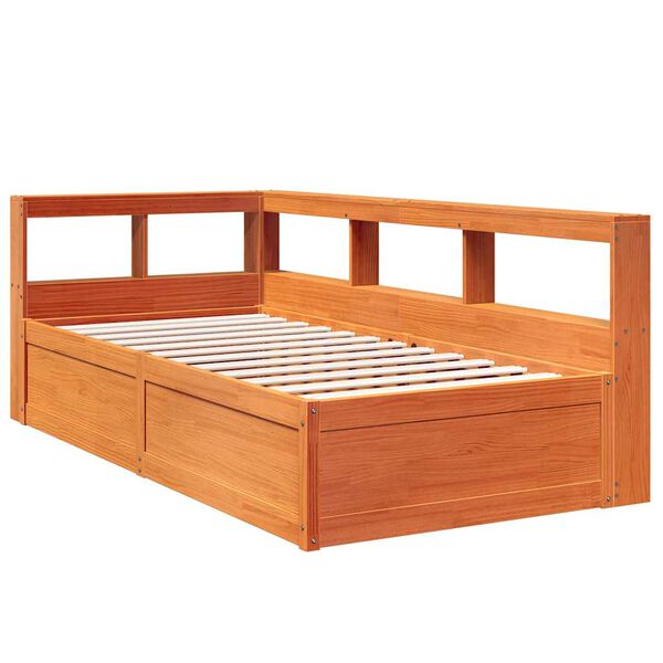 vidaXL Lit bibliothèque sans matelas cire marron 100x200 cm pin massif
