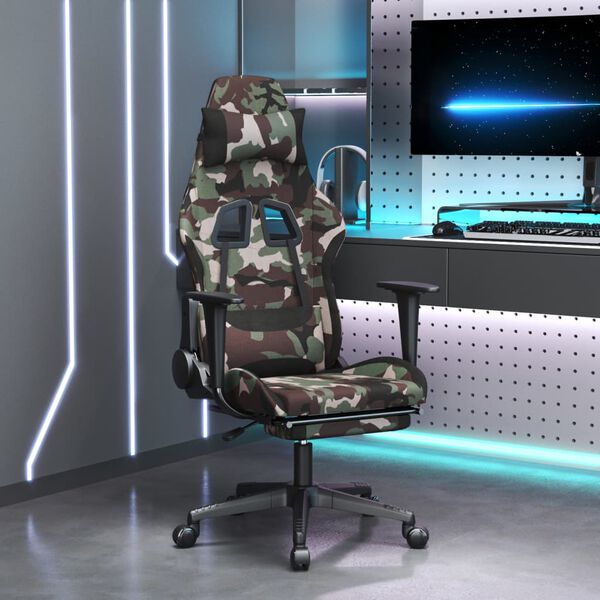 vidaXL Chaise de jeu pivotante avec repose-pieds noir camouflage tissu