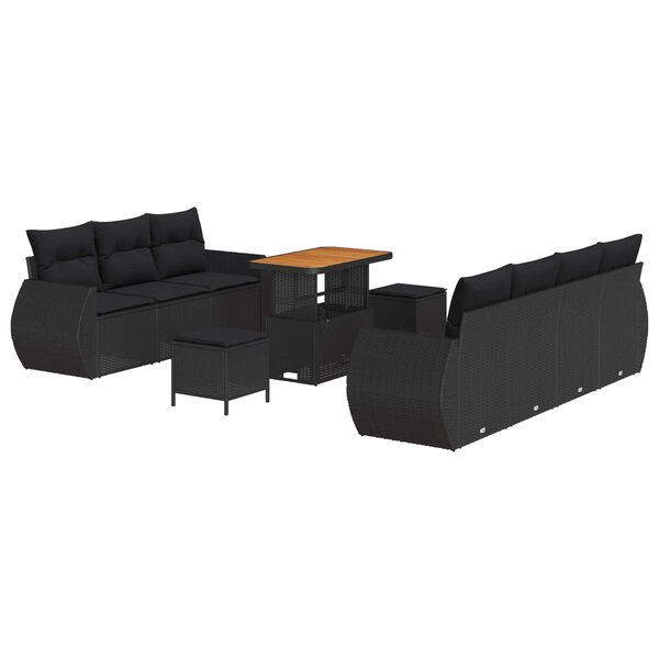 vidaXL Ensemble de canap&eacute; de jardin avec coussin 10 pcs Noir polyrotin