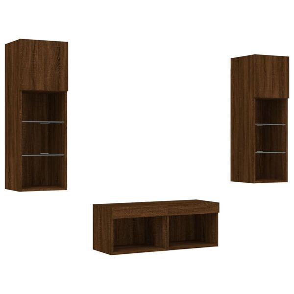 vidaXL Meuble TV muraux 4 pcs avec lumi&egrave;res LED ch&ecirc;ne marron