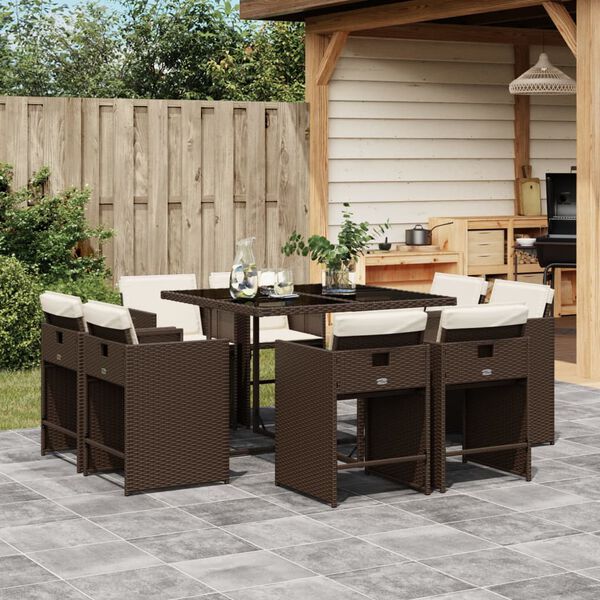 vidaXL Ensemble &agrave; manger de jardin et coussins 9 pcs marron poly rotin