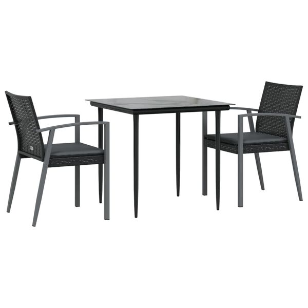 vidaXL Ensemble &agrave; manger de jardin 3 pcs coussins r&eacute;sine tress&eacute;e acier