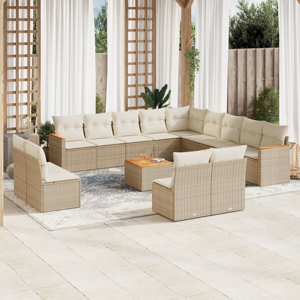 vidaXL Salon de jardin avec coussins 14 pcs beige r&eacute;sine tress&eacute;e