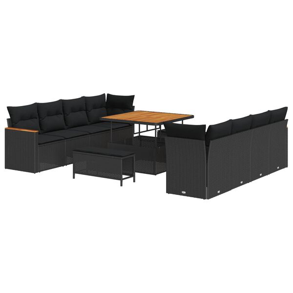 vidaXL Ensemble de canap&eacute; de jardin 11 pcs Noir polyrotin