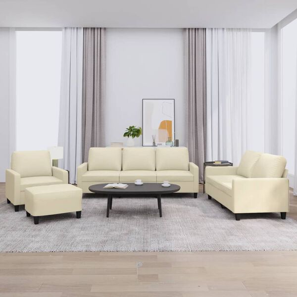 vidaXL Ensemble de canap&eacute;s 4 pcs avec coussins Cr&egrave;me Similicuir