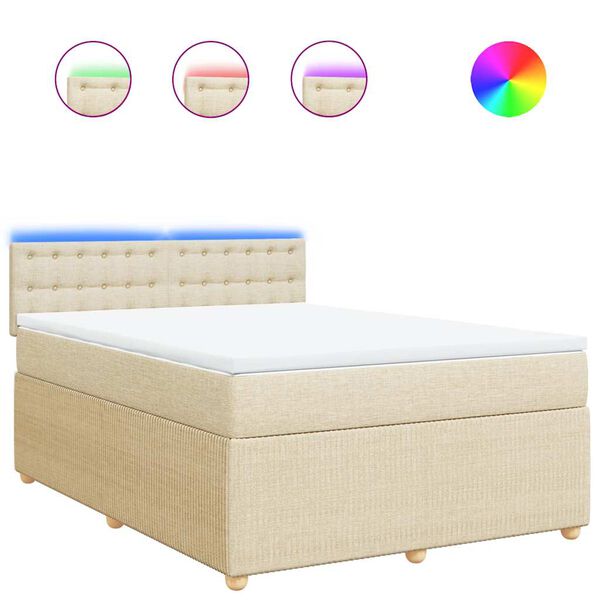 vidaXL Sommier &agrave; lattes de lit avec matelas Cr&egrave;me 140x200 cm Tissu
