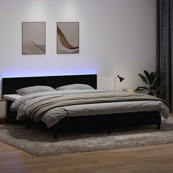 vidaXL Sommier &agrave; lattes de lit avec matelas et LED noir 200x210 cm Velours