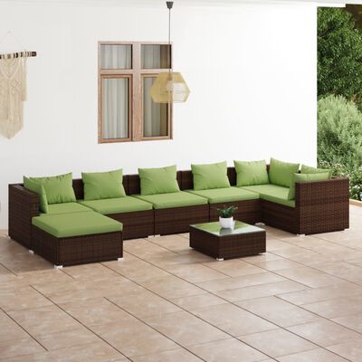 vidaXL Salon de jardin 8 pcs avec coussins résine tressée marron