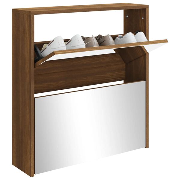 vidaXL Armoire &agrave; chaussures miroir &agrave; 2 niveaux Ch&ecirc;ne marron 63x17x67cm