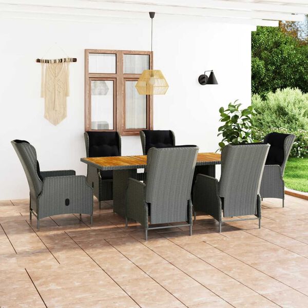 vidaXL Ensemble &agrave; manger d'ext&eacute;rieur et coussins 7 pcs r&eacute;sine tress&eacute;e