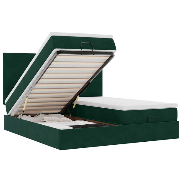 vidaXL Cadre de lit ottoman avec matelas vert fonc&eacute; 200x200 cm velours