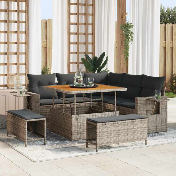 vidaXL Ensemble de canap&eacute; de jardin avec coussin 9 pcs Gris polyrotin